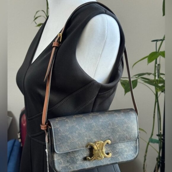 Celine Triomphe Flap Bag C Gold Clasp, Dark Monogram - Picture 5 of 7